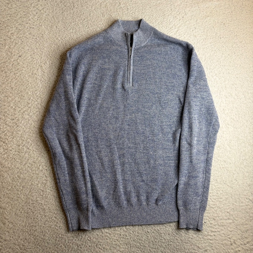 Peter Millar Crown Blue Pima Cotton Merino Wool Quarter Zip Sweater Mens Medium